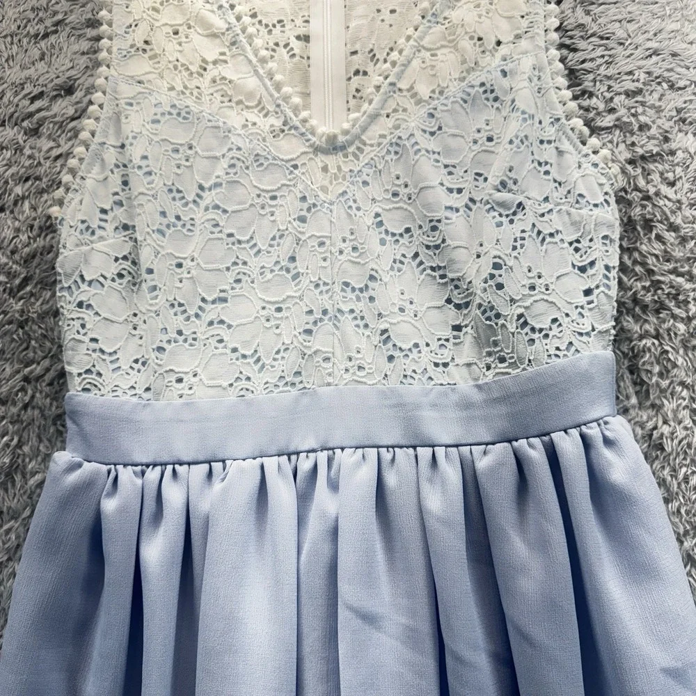 Altar'd State Light Blue Lace A-Line Dress Sleeveless V-Neck Knee Length Small